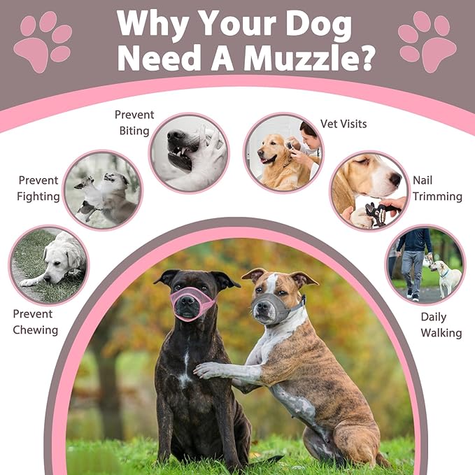 LUCKYPAW Dog Muzzle Suits for Small Medium Large Dogs, Mesh Muzzle Anti Biting Chewing, Breathable Mouth Cover Set with Adjustable Strap for Grooming Vet Visiting Training (Medium 3 PCS(M-XL), Pink)