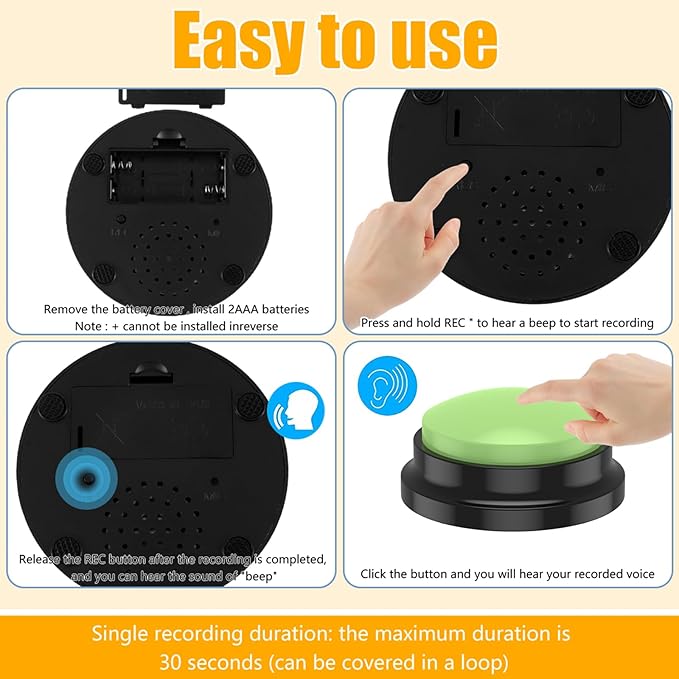 4Pcs Dog Buttons for Communication Voice, Recording Button Dogs for Words Talking and Answer, Buttons Personalized Sound Answering Buzzer Best Toys fit Dog Tranning(4pcs-red)