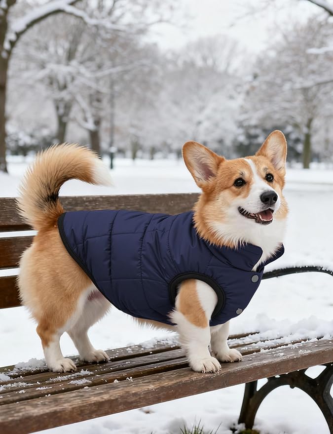 AURUZA Dog Winter Coat, Warm Waterproof Dogs Jacket Small Pet Vest for Medium Dogs Windproof Pet Fleece Vest Snow Jacket for Cold Weather(Navy Blue,XS)