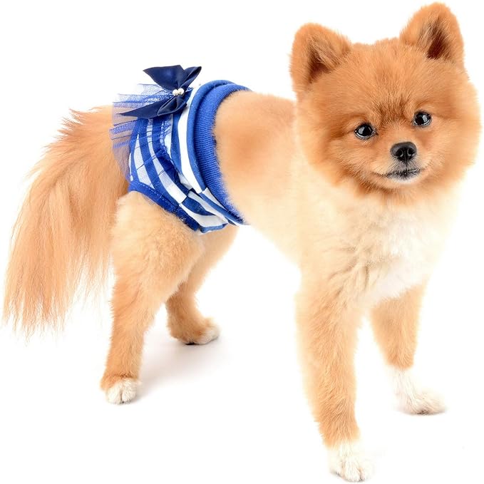 SELMAI Adorable Dog Physiological Shorts Diaper for Dogs Female in Heat Reusable Washable Doggy Kitten Underwear Pants for Small Medium Puppy Cat Girl Doggie Menstrual Nappies All Seasons Blue XL