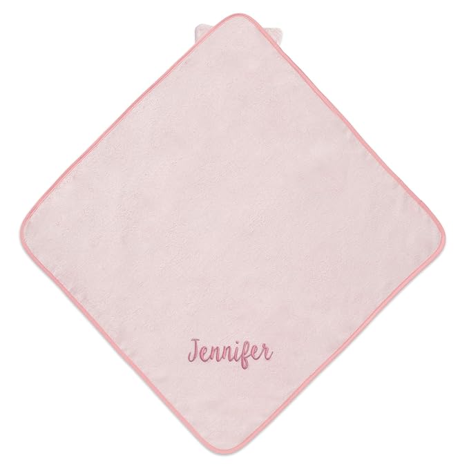Delta Children Personalized Baby/Infant Hooded Bath Towel - Super Soft and Absorbent- Newborn Essential - Ideal Baby Registry/Shower Gift for Boys and Girls, Pink Cat
