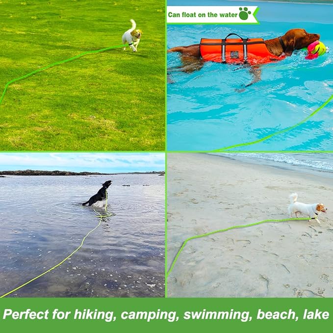Vivifying Floating Long Dog Leash, 20ft Dog Training Leash for Swimming and Lake, Reflective Long Rope Lead with Soft Handle for Outside, Yard, Camping, Hiking and Beach (Green)