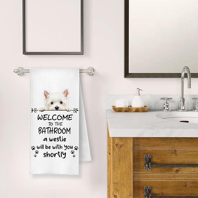 Funny Westie Dog Bathroom Hand Towels, West Highland Terrier Gifts, Westie Gifts for Women Men Decorative Hand Towels for Bathroom Toilet Washroom Restroom, 16x24 Inch
