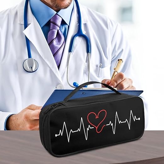 Gomyblomy Electrocardiogram Print Stethoscope Case Fits for Most Stethoscopes, Portable Stethoscope Holder with Extra Room for Nursing Accessories for Nurses and Doctors