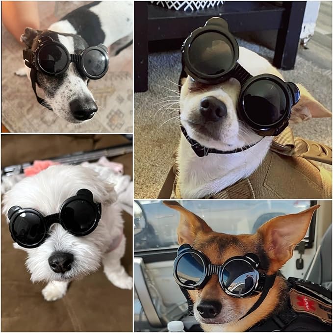 NAMSAN Dog Goggles Small Breeds, UV Protection Dog Glasses for XSmall to Small Dogs, Chihuahua Sunglases Windproof Dustproof Driving Eye Protection, Adjustable, Panda Black