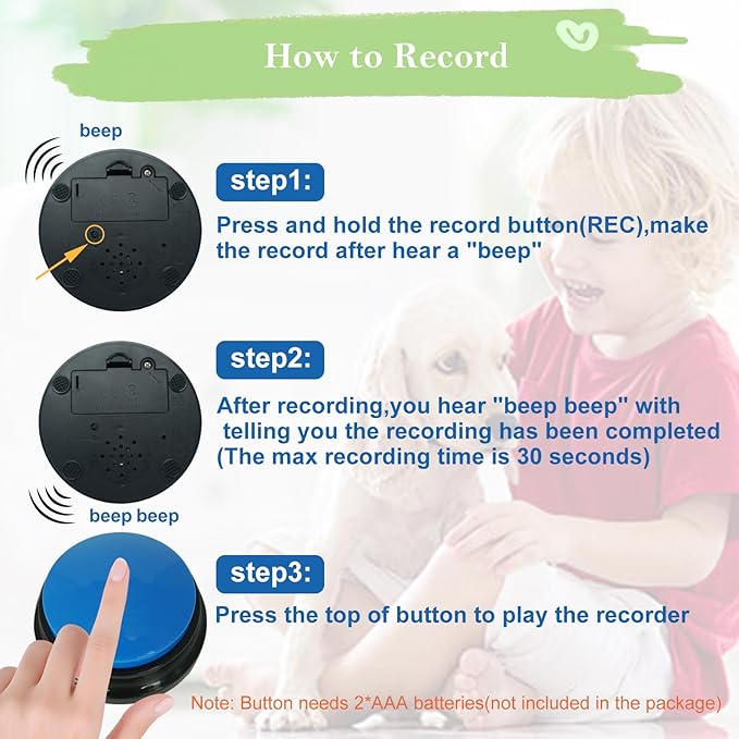 Set of 2 Dog Buttons for Communication, Voice Recordable Buttons for Classroom, Dog Training Talking Buttons Starter Set, Pet Easy Speaking Buttons Tools