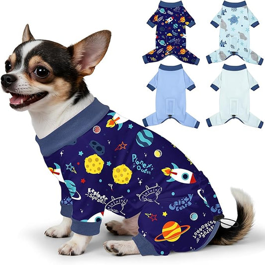 Bienbee Dog Pajamas, 4 Pack Dog Recovery Suit Shedding Suit Cute Soft Puppy Clothes Dogs Pjs Onesies Jammies Adjustable Breathable & Stretchy Clothes for Small Medium Large Dogs Girl Boy Puppy-XS