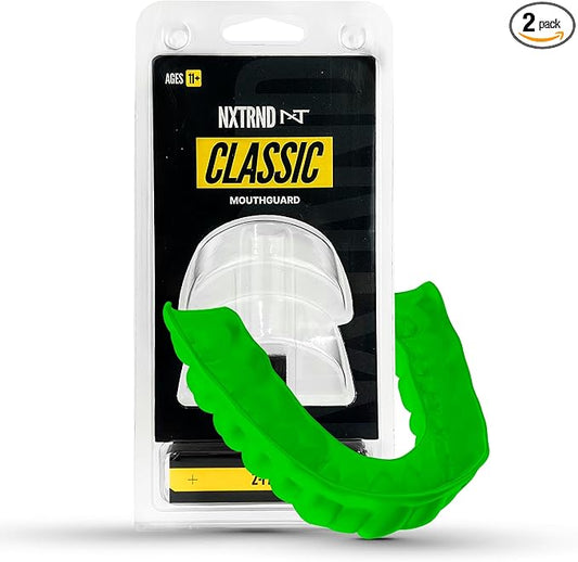 2 Pack Nxtrnd Classic Mouthguard, Custom Fit Sports Mouthpiece for Football, Boxing, MMA, Basketball, Hockey, Lacrosse, Youth & Adult (Green)