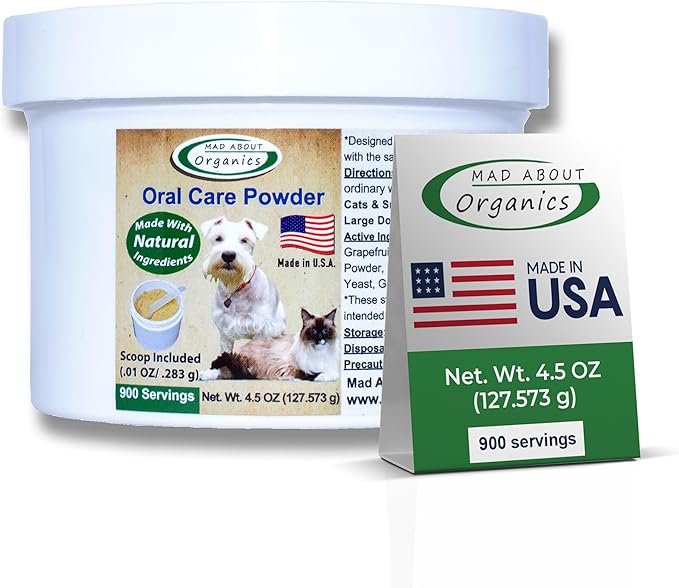 Dog or Cat Oral Care Powder – Tartar and Plaque Remover, Pet Dental Cleaning Powder for Oral Hygiene and Fresh Breath, Teeth Cleaner – 900 Servings, Large Size - 127g