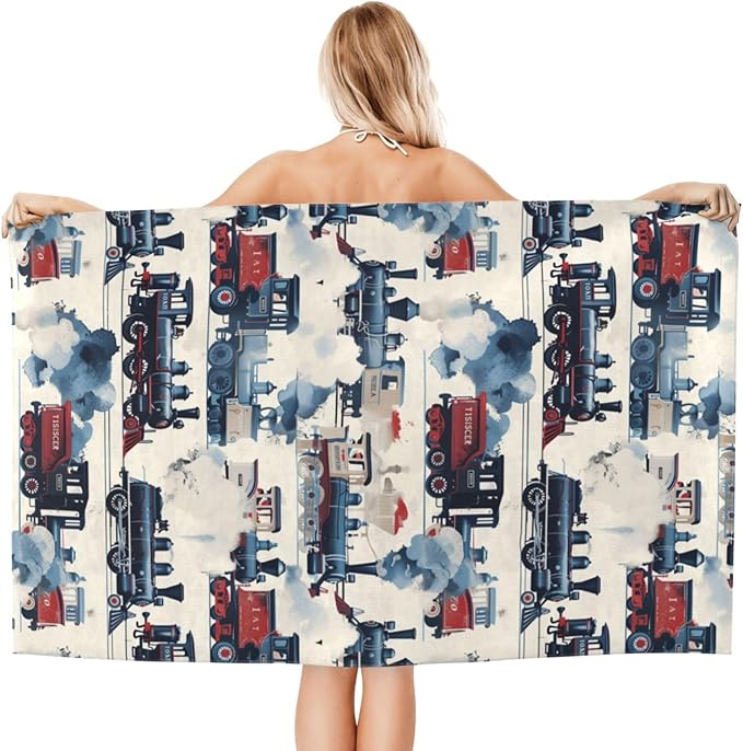 Vintage Steam Train Beach Towel,32x52in Microfiber Quick Dry Retro Locomotive Engine Car Bath Towels,Soft Lightweight Oversized Sand Free,for Travel Pool Swimming Gym Decor,Gifts Boys