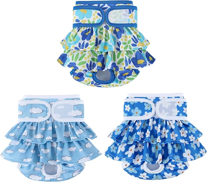 Washable Dog Diapers Female 3 Pack Reusable Highly Absorbent Puppy Diaper, Premium Doggie Diaper, Durable Leak-Proof Dot Doggy Diapers for Period Heat Incontinence Potty Training,S