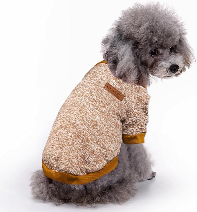 Jecikelon Dog Clothes Dogs Sweater Soft Puppies Clothing Winter Puppy Sweaters Warm Outfit for Dogs Small XXS XS Cat Apparel (Khaki, L)