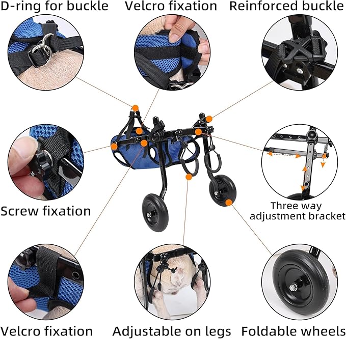 Adjustable Small Dog Wheelchair - Mobility Aid for Disabled Pets,Small Dog Wheelchair for Back Legs， Leg Brace & Hip Support - 8-20 lbs (Extra Small)