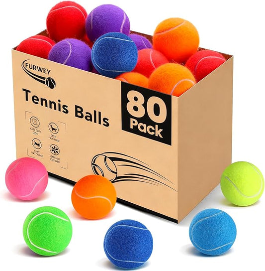 Tennis Balls for Dogs 80 Pack,2.5 inches,Durable and Non-Toxic Dog Toys Balls with Mesh Bag,Colorful Fetch Toys Balls for pet Dog (Non Squeaky)