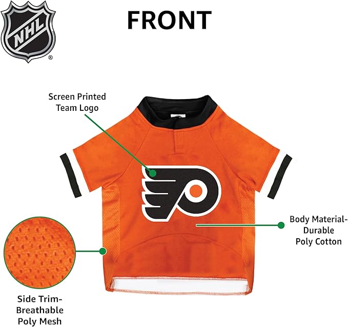 NHL Pet Jersey - PHILADELPHIA FLYERS DOG JERSEY, XX-Large. A Premium Big Jersey for Dogs & Cats to look just like the real Hockey player