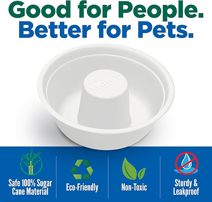 Kinn Slow Feeder Dog Bowl, Disposable Food Dish to Slow Down Eating Dogs, 1 Frame and 4 Inserts, for Travel, Boarding, or Crate, Compostable Pet Travel Bowl, No Plastic, Leakproof, 4 Cups
