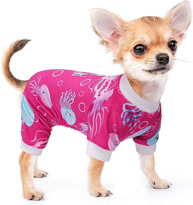 Dog Clothes Pajamas for Small Dogs Girl Boy, Lightweight Pet Pajamas, Fleece Dog Jumpsuit, Spring Jammies, Pjs, Onesie Apparel, Small, Red