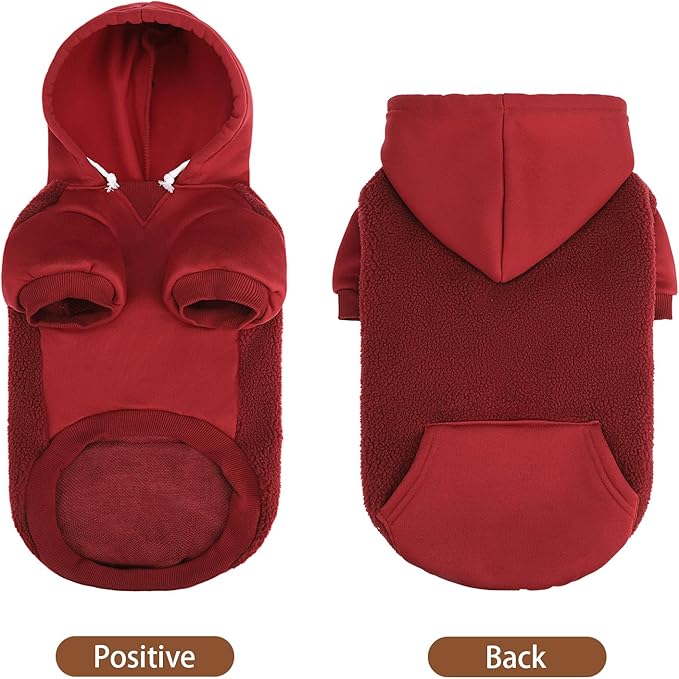 PUPTECK Dog Hoodie Puppy Sweatshirt Warm Dog Sweater Winter Clothes Cold Weather Coats for Small Medium Large Dogs, Dark Red, S/M