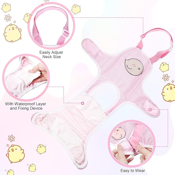 Nuanchu 3 Pcs Female Dog Diaper Sanitary Panties with Adjustable Suspender, Washable Reusable Doggie Diapers for Small Medium Large Dog in Heat Period Menstrual Pet Cats Ducks(Animal Pattern,S)