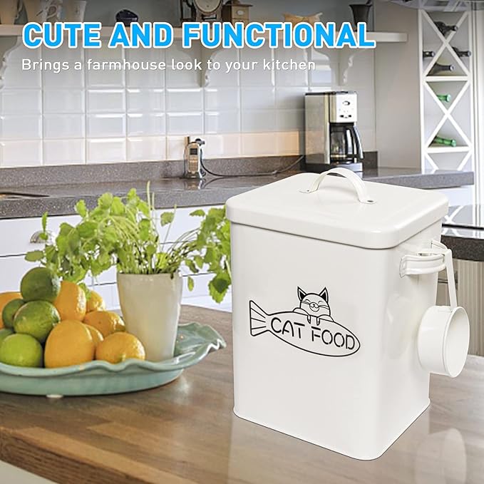 Dog and Cat Food Storage Container, Farmhouse Pet Food Containers with Lid and Dry Food Scoop, Durable Airtight Great Gift for Pet Owners