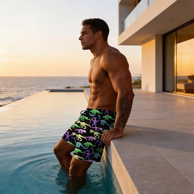Mens Swim Trunks with Compression Liner Quick Dry Zipper Pocket Bathing