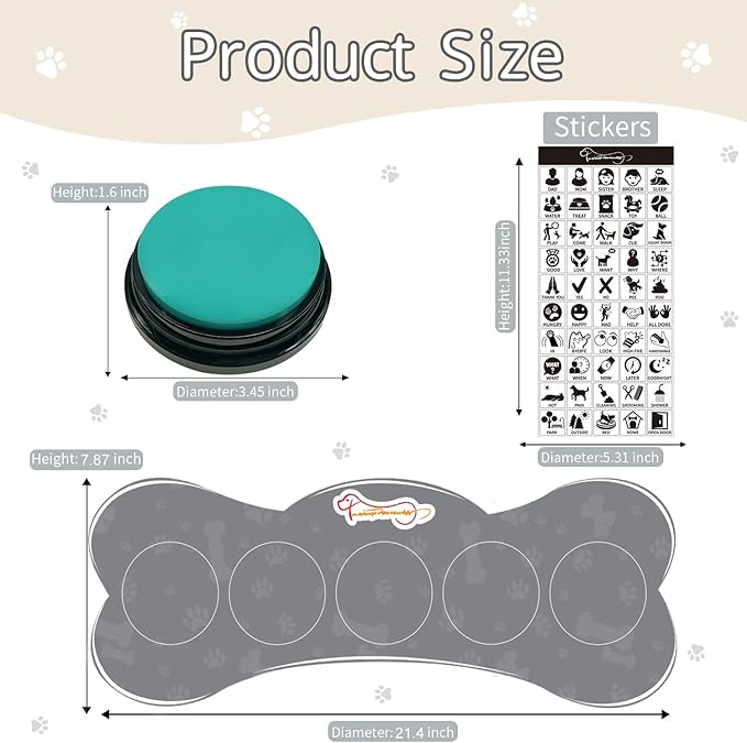 Set of 5 Color Dog Buttons with Rubber Mat for Communication,Voice Recording Button,Pet Talking Buttons,Pet Buttons,Dog Training & Behavior Aids,Train Your Dog to Voice What They Want