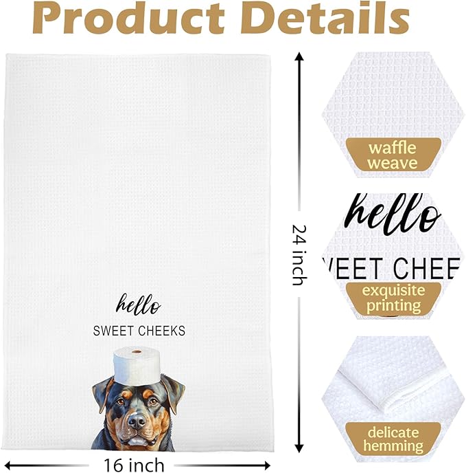 Funny Rottweiler Bathroom Towels - Rottweiler Decorative Waffle Weave Hand Towels for Toilet Bathroom, 16×24 Inches