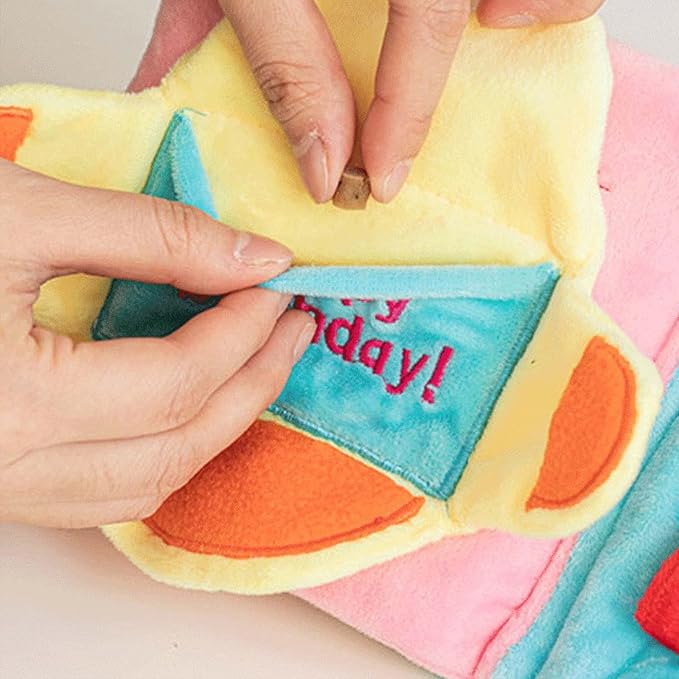 Dog Snuffle Plush Treat Dispensing Birthday for Dogs Interactive Stuffed Pet Chew Toy Reducing Boredom Preventing