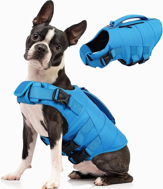 Kuoser Dog Life Jacket, High Flotation Dog Life Vest for Swimming Boating, Adjustable Small Medium Large Dogs Swim Vest with Rescue Handle and Pocket, Reflective Safety Pet Lifejacket Floats for Pool