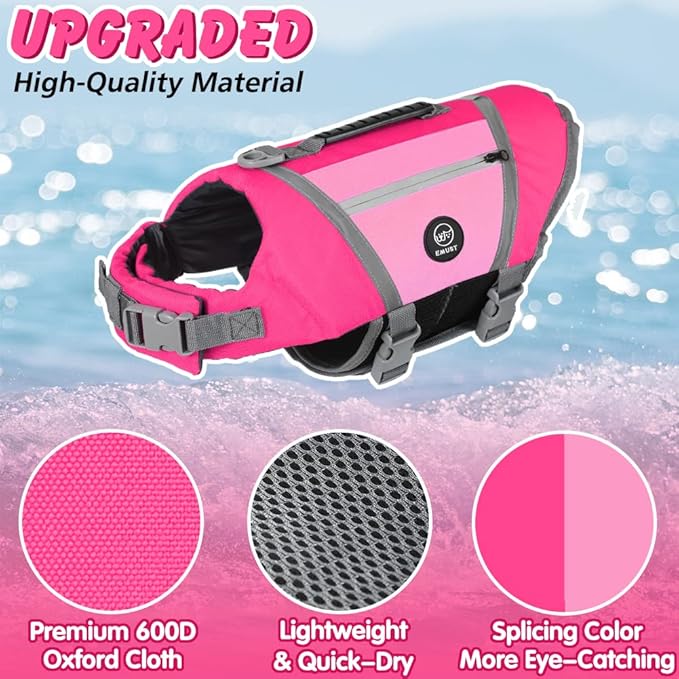 EMUST Dog Life Jackets, Durable Dog Life Jackets for Swimming, Boating with High Visibility, Stylish Dog Swimsuit with D-Ring for Dog Leash for Swimming, Boating, Kayaking, Pink, XL