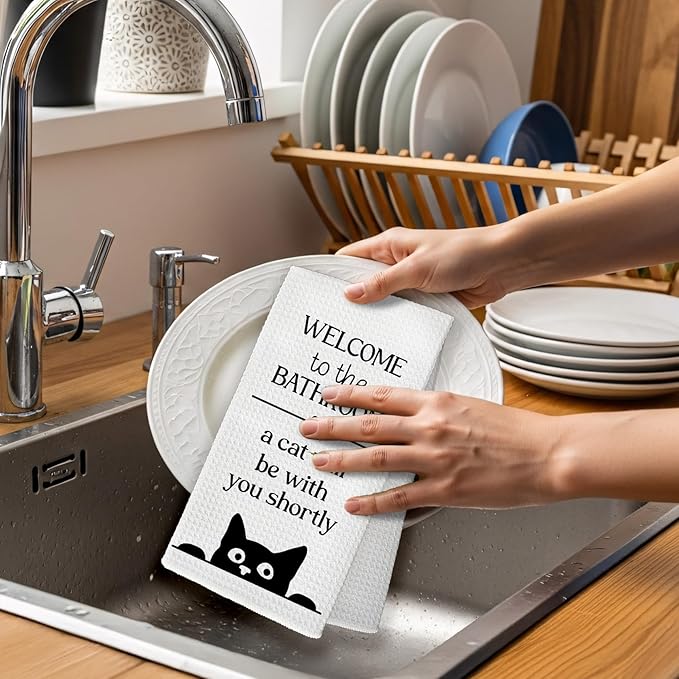 Funny Cat Hand Towels, Funny Cats Gifts for Cats Lovers Women Men Hand Towel, A Cat Will Be with You Shortly Decorative Towel for Bathroom, FunnyCat Kitty Bathroom Decor, 16x24in