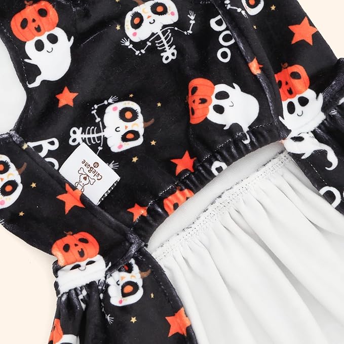 CuteBone Turtleneck Dog Velvet Dress Halloween Puppy Skirt Costume Pet Clothes Cat Apparel with Bow Hair Rope for Small Dogs CVD22L