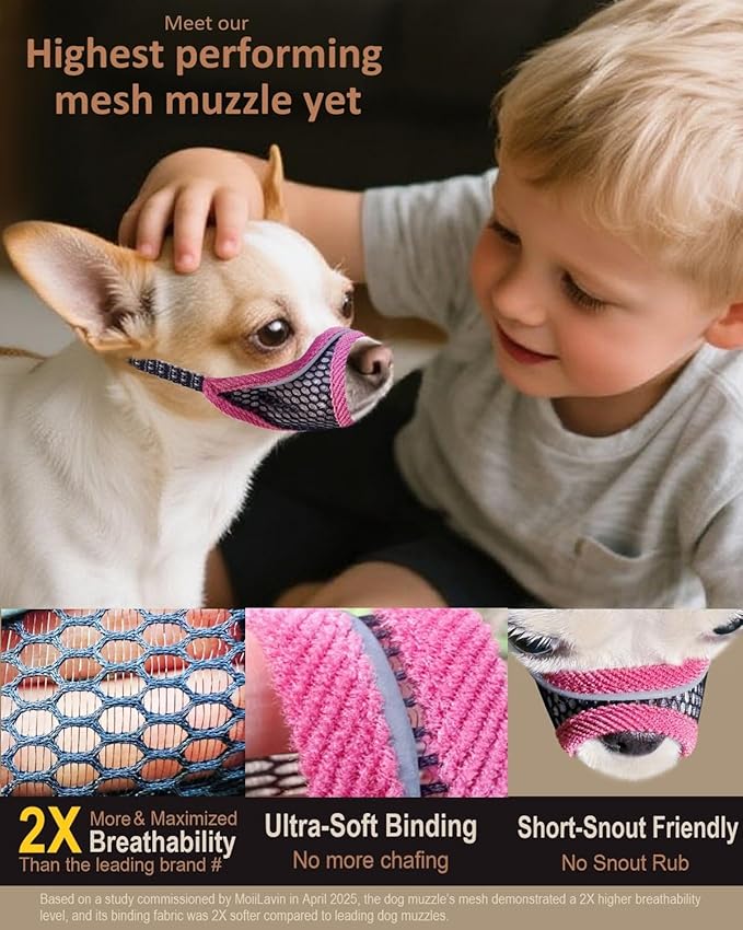 Dog Muzzle for Small Medium Dogs to Prevents Biting for Short Snout Dogs,Maltese,Miniature Schnauzer,Jack Russel,Soft Breathable Lightweight Mesh,Open Front,for Grooming Vet Visits (Cherry Red, S-)