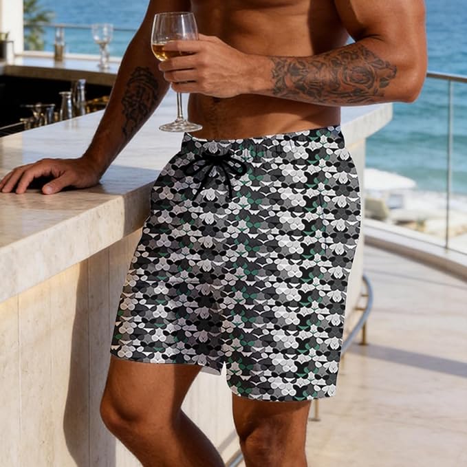 Mens Swim Trunks with Compression Liner Quick Dry Zipper Pocket Bathing
