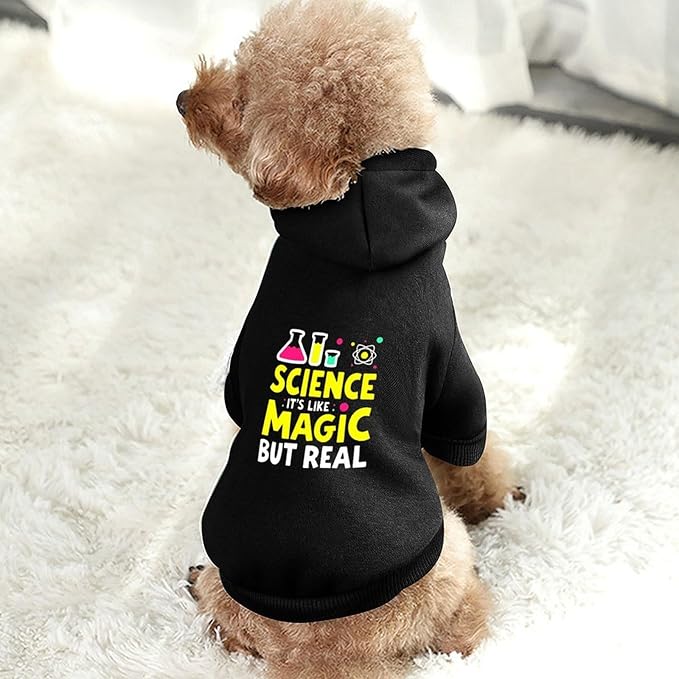 Dog Sweater Hoodie with Hat Funny Science It's Like Magic But Real Puppies Coat Hooded Sweatshirt Pullover Pet Puppy Cat Clothes for Small Medium Large XS