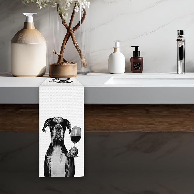 Great Dane Gifts Wine Kitchen Towels, Gifts for Great Dane Dog Wine Lovers Decorative Hand Dish Tea Towel for Kitchen Home Bar, Funny GreatDane Dog Owners Home Bar Decor(16x24In)