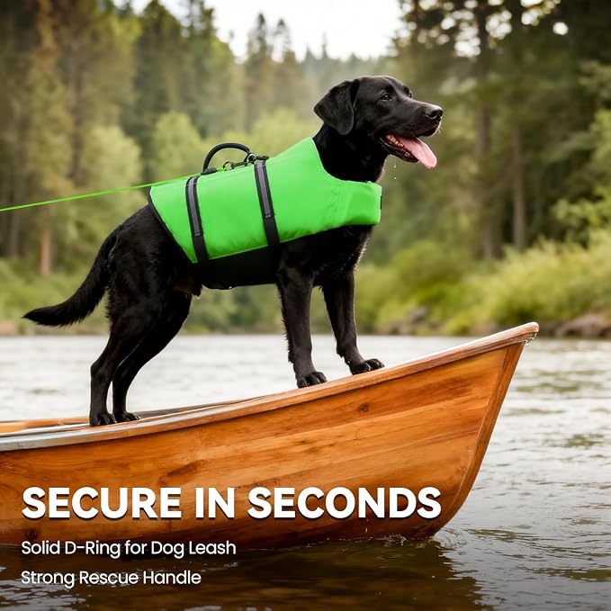 VIVAGLORY Rip Stop Dog Life Vest, Swimming Vest with Handle, Buoyancy for Doggy Puppy, Dog Life Jacket for Swimming & Boating, XL, Bright Green