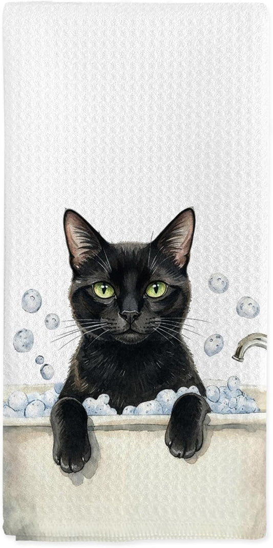 Funny Black Cat Gifts Hand Towels, Cat Bathroom Decor, Black Cats Dish Tea Towels, Cats Lovers Gifts Hand Towel for Restroom Kitchen Washroom Decor, 16x24 Inch