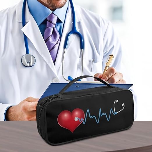 Gomyblomy Heart Print Stethoscope Case Lightweight Stethoscope Holder Storage Bag with Extra Room for Nurses and Doctors, Black Stethoscope Carrying Case Fit for Most Stethoscopes
