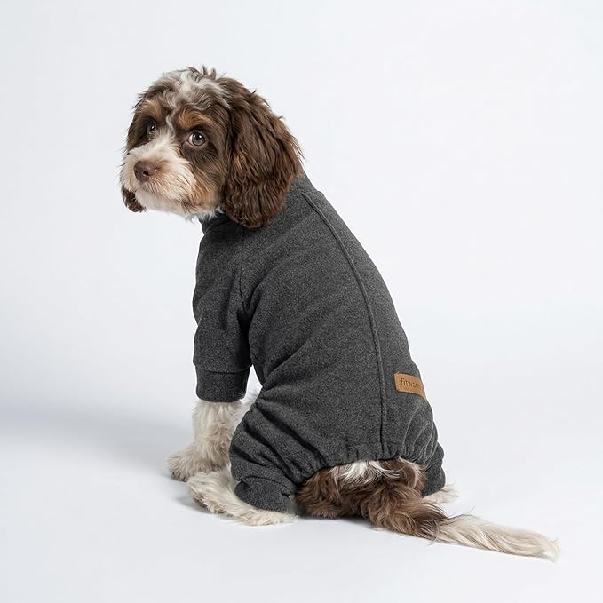 Fitwarm 2 Pack Lightweight Fleece Dog Pajamas, Warm Winter Clothes for Small Dogs Boy Girl, Cozy Pet Onesie with Feet, Dark Gray, Light Gray, Small