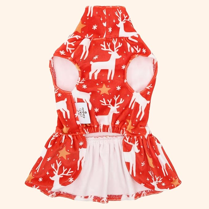 CuteBone Turtleneck Dog Velvet Dress Christmas Puppy Skirt Costume Pet Clothes Cat Apparel with Bow Hair Rope for Small Dogs CVD24S