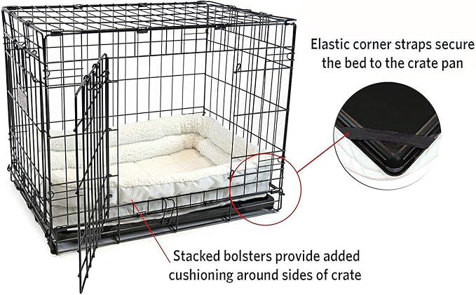MidWest Homes for Pets Large QuietTime Double Bolster Pet Bed, White Plush 42-Inch Crate Mat with Stacked Bolsters, Machine Washable, Secure Fit with Elastic Straps