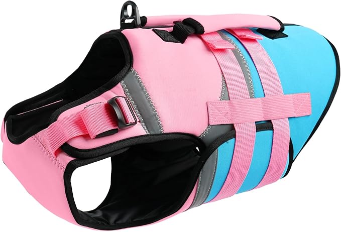 Kuoser Dog Life Jacket with Rescue Handle, High Flotation Dogs Swim Vest with Reflective Strips,Adjustable Dog Life Vest for Swimming, Boating, Pool&Beach, Doggy Lifejacket for Small Medium Large Dogs