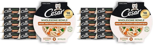 Cesar Wholesome Bowls Adult Wet Dog Food,Chicken,Sweet Potato & Green Beans Recipe,Wet Food for Dogs,3 Oz. Bowls,10 Count (Pack of 2)