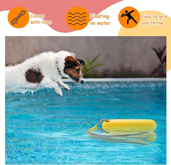 4 Pcs Interactive Dog Pool Toys with Throw Rope 9.8 x 1.6 Inches Interactive Dog Bumpers Fetch Training Bumpers Water Floating Toys for Small and Medium Outdoor Training Chew Hunting(Yellow, Orange)
