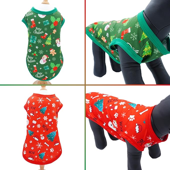 2pcs/Pack Christmas Dog Shirts Sleeveless Vest for Large Dog Red Green Vest Light Soft Breathable Outfit Paw Print Snowman Christmas Tree Merry Boy and Girl L