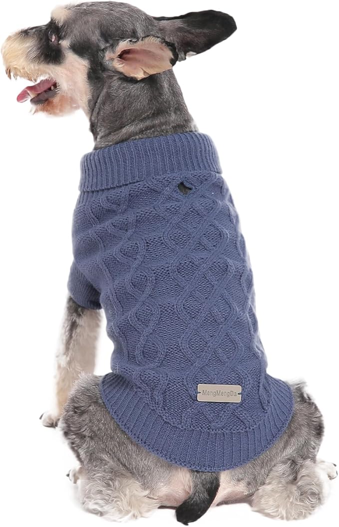 Small Dog Clothes, Warm Dog Pullover Sweater, Cold Weather Cable Knitwear for Chihuahua, Bulldog, Dachshund, Pug, Yorkie, Outfits for Small Dogs (Dark Blue XS)