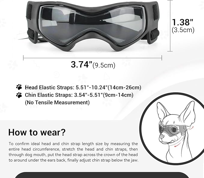 PETLESO Dog Goggles Small Breed, XS Dog Sunglasses Chihuahua Glasses Anti-UV Eyes Protection for XSmall Pets Tiny Dogs Cats, Black XS