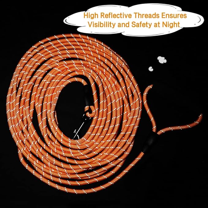 Vivifying Long Dog Leash, 32ft Reflective Dog Training Leash for Outside and Yard, Floating Long Line Lead with Soft Handle for Camping, Hiking, Swimming, Beach and Lake (Orange)