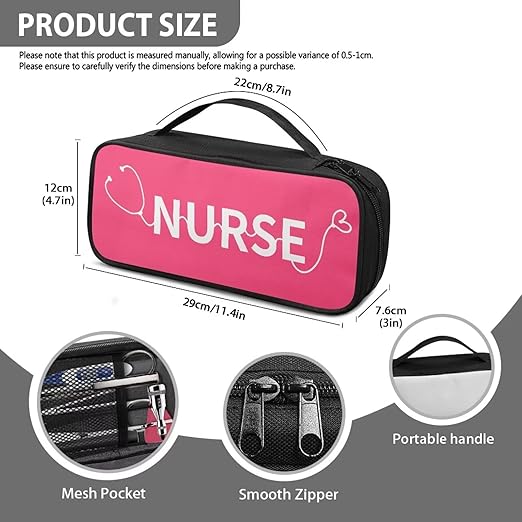 Gomyblomy Pink Stethoscope Case with Extra Room for Nursing Accessories, Cartoon Stethoscope Nurse Print Stethoscope Holder Storage Organizer Bag with Handle for Nurses